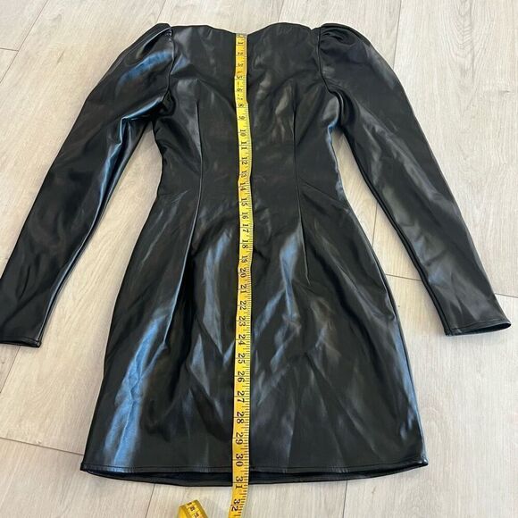 Ronny Kobo Puffed Sleeve Bodycon Vegan Leather Midriff Cutout Minidress size xs - Picture 4 of 8